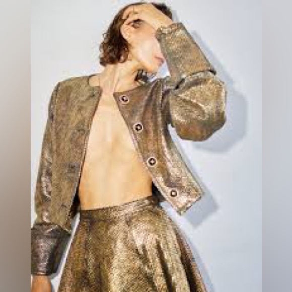 NWT Designer KUZYK Mick Gold Snake Embossed Calfskin Leather Jacket Sz LARGE - Picture 10 of 16